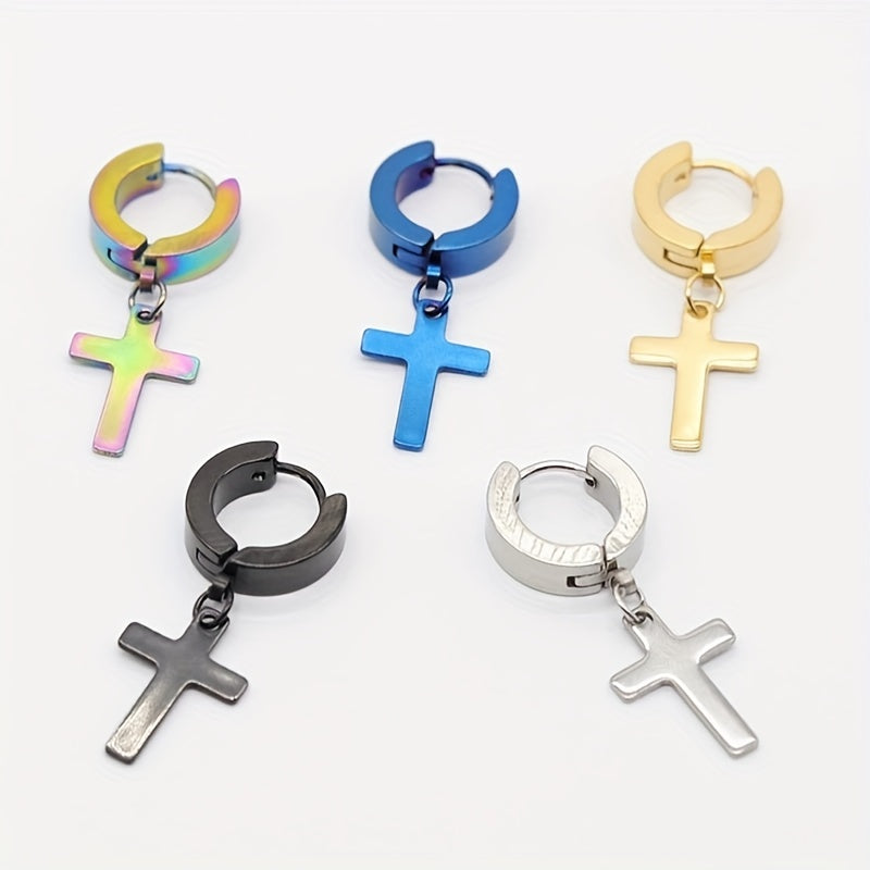 Stainless Steel Cross Drop Earrings