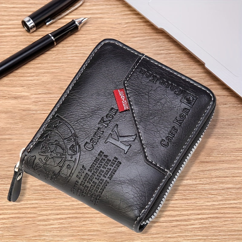 Men's Leather Zipper Wallet Bifold Card Holder Wallet