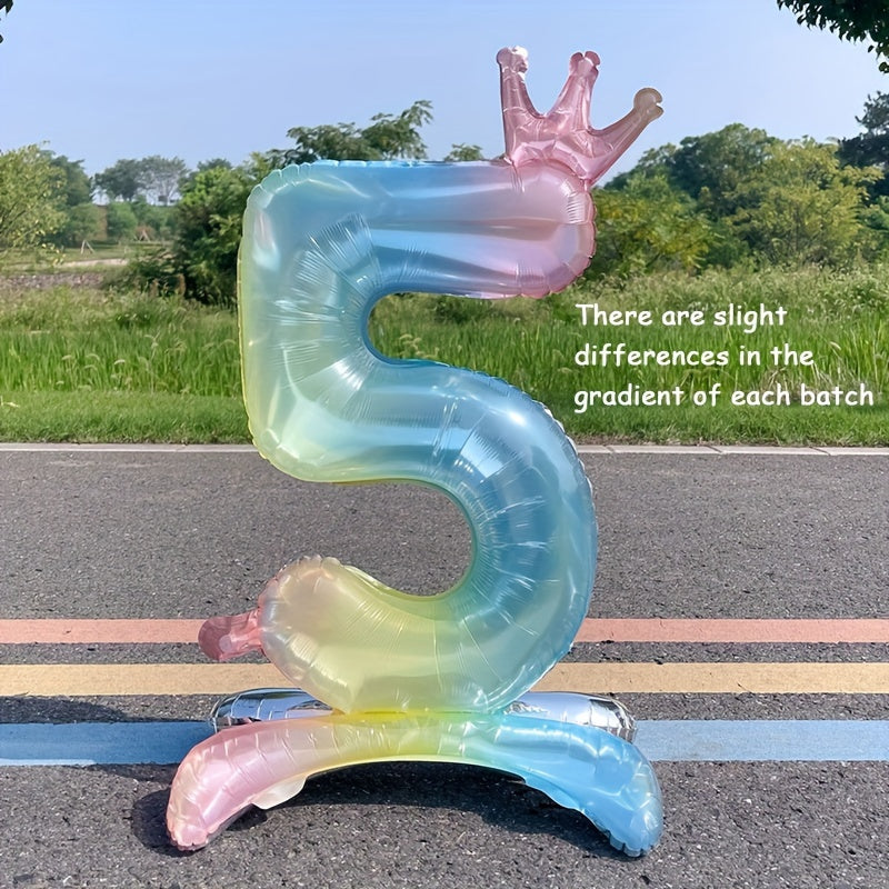 1pc Gradient Number Crown Balloons 0-9 Digital Aluminum Foil Balloon