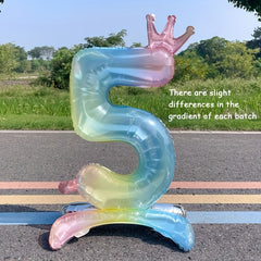1pc Gradient Number Crown Balloons 0-9 Digital Aluminum Foil Balloon