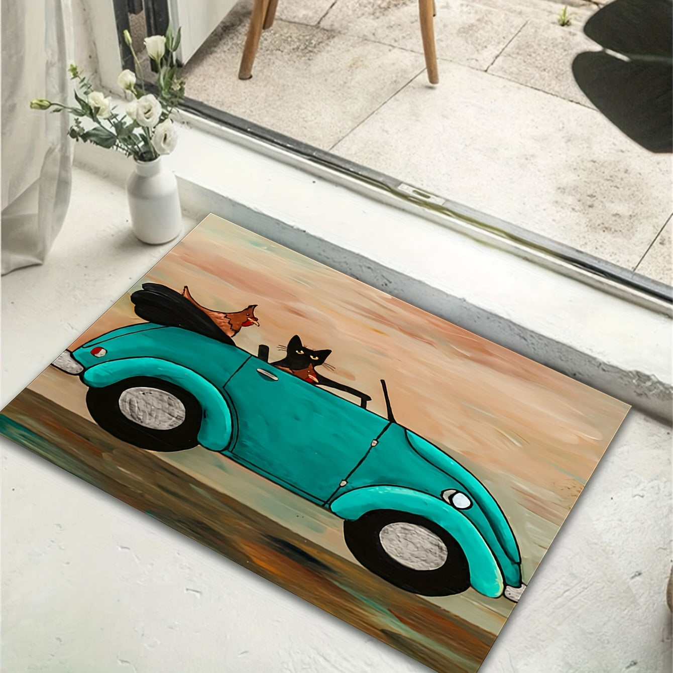 Cartoon Car Pattern Rug Machine Washable Floor Mat for Living Room