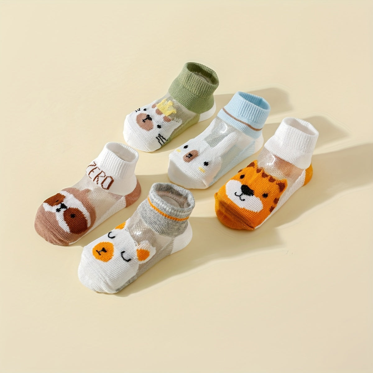 5 Pairs Boys Animal Print Crew Socks Comfortable Kids Sport Socks