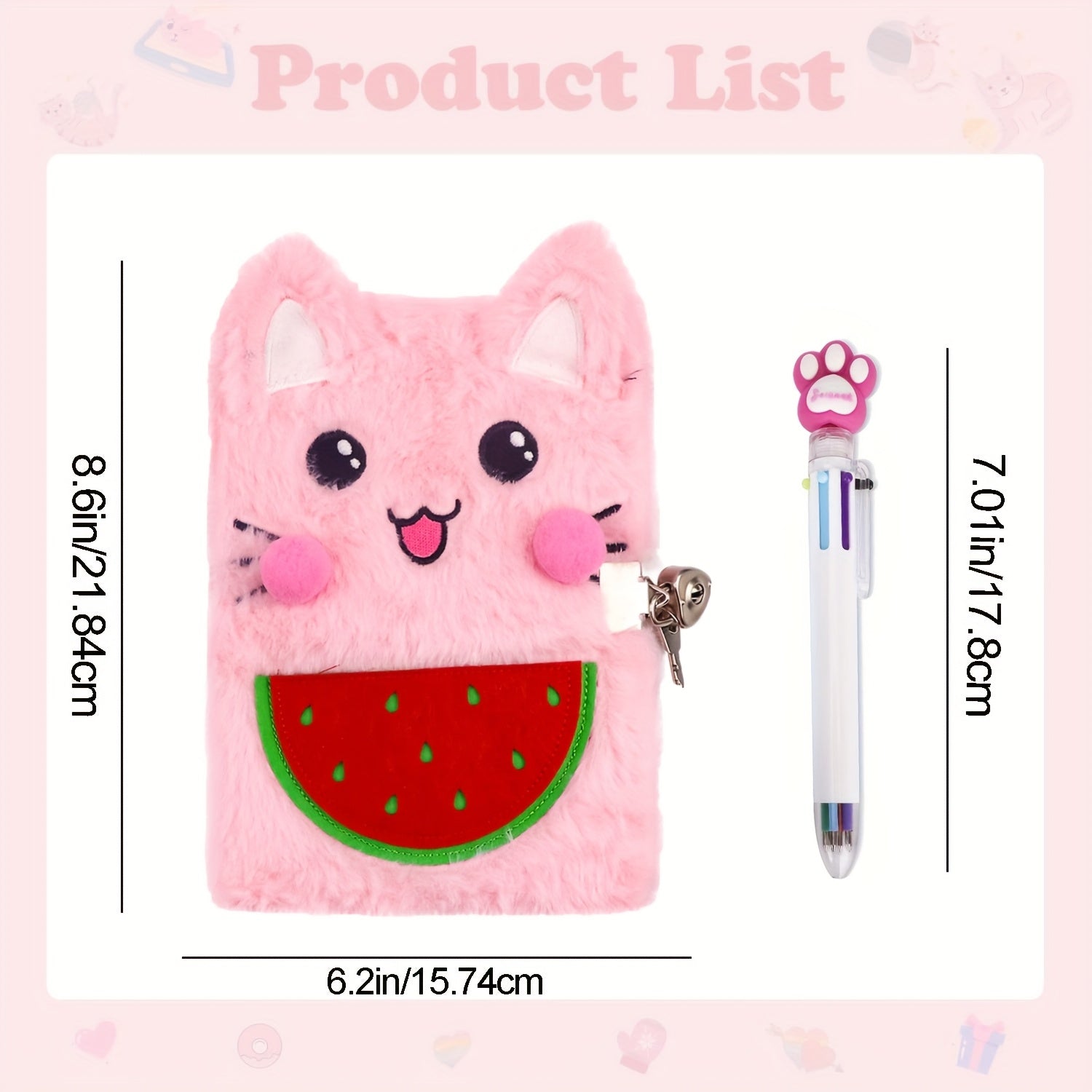 Girl Cat Diary with Lock and Two Keys Pen Journal Notebook Gift Set