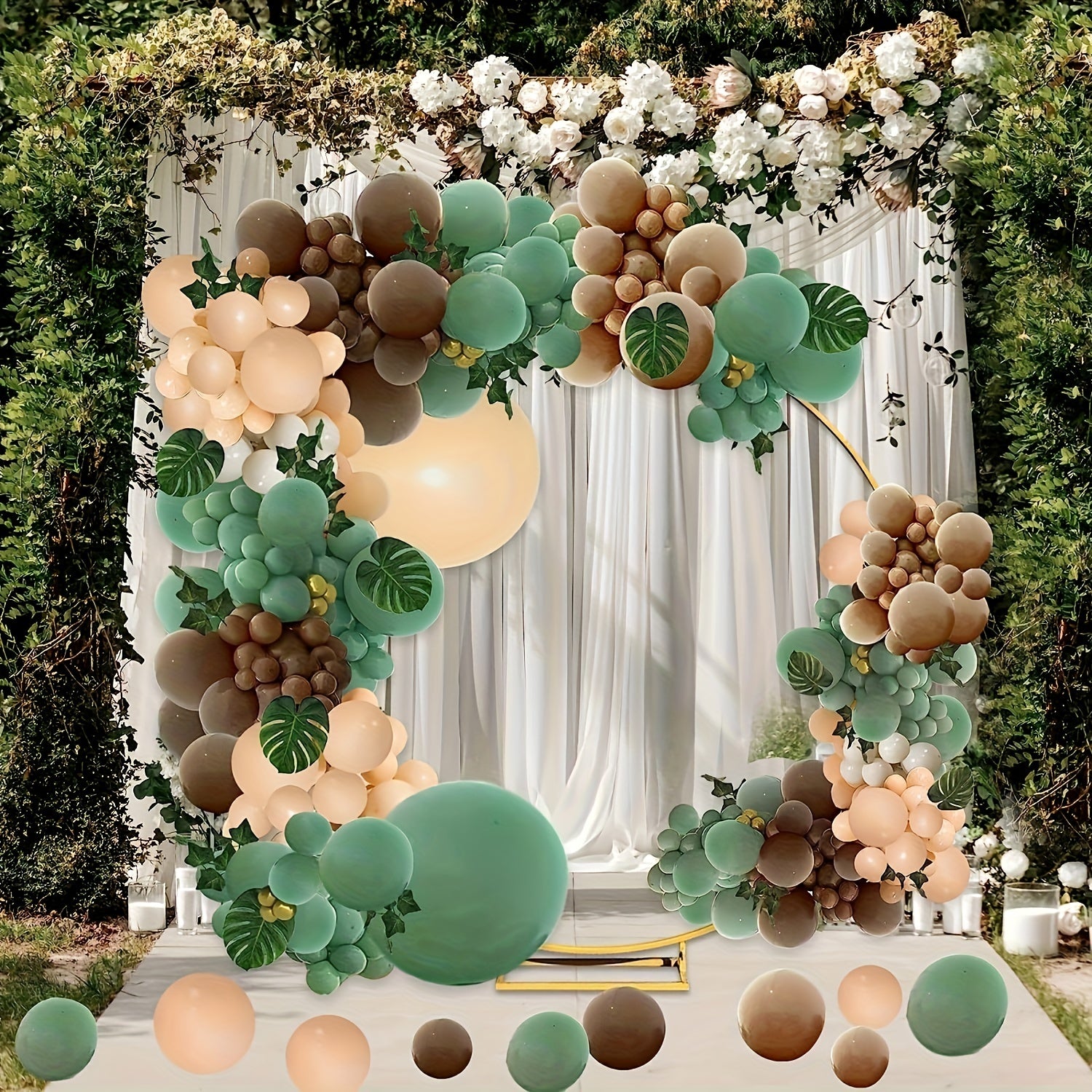 142pcs Green Brown Balloon Garland Jungle Safari Wild Forest Balloon Arch