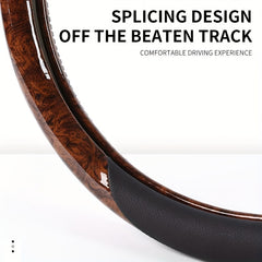 Wood Grain Steering Wheel Cover for 37-38 cm, Non-slip Protector