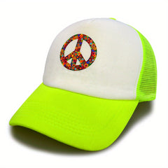 Floral Peace Sign Tucker Hat Mesh Casual Baseball Cap Unisex Sunshade Dad Hats