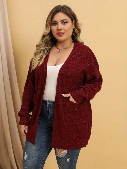  Women's Solid Argyle Long Sleeve Cardigan With Pockets