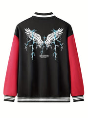 Lightning Wing Pattern Lightweight Varsity Jacket Men's Fall Winter