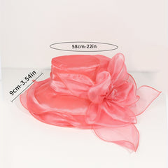 Watermelon Red Organza Sun Hat Mesh Breathable Derby Hat