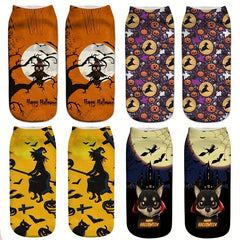 4 Pairs Halloween Pattern Socks & Low Cut Socks Women's Stockings