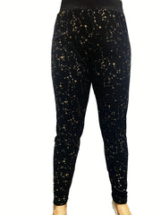 Women's Plus Golden Star Print High Rise Slim Fit Pants