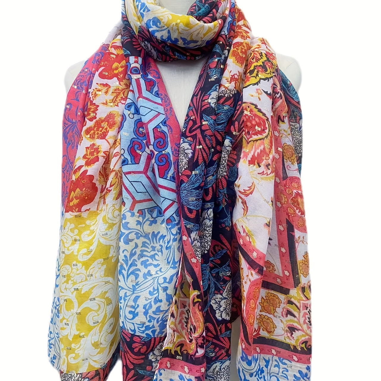 Hot Stamping Scarf Boho Flower Print Headwrap Casual Shawl Women