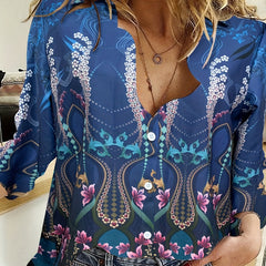  Floral Print Long Sleeve Blouse