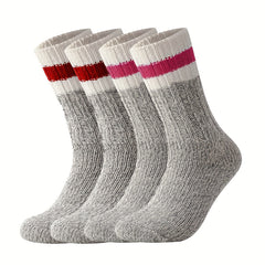 2 Pairs Striped Knitted Socks Comfy & Warm Tube Socks Women's Stockings