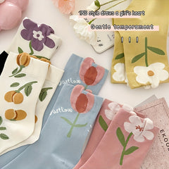 5 Pairs Women's Floral Mid Tube Socks