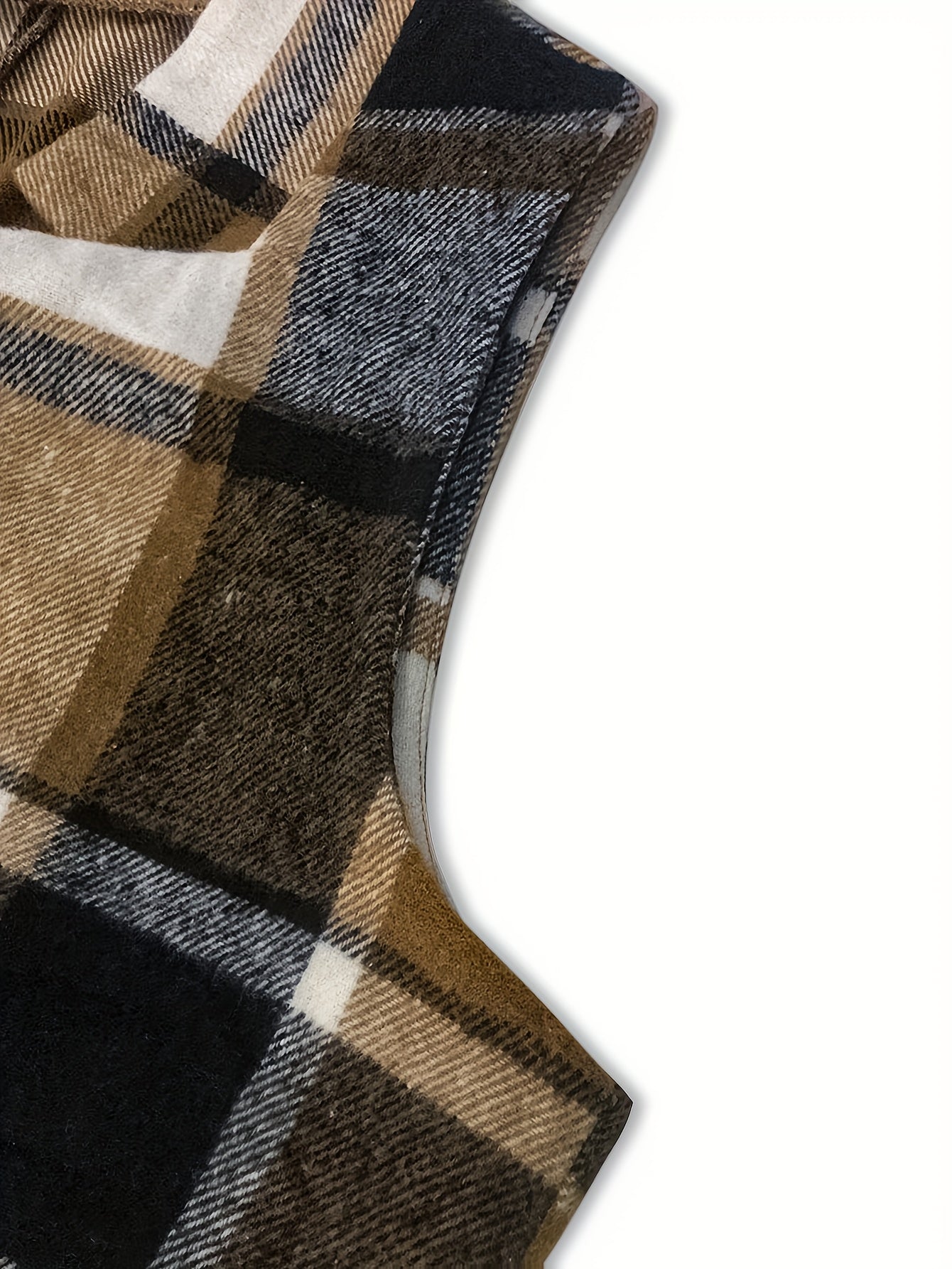  Plaid Print Split Collar Vest Blazer