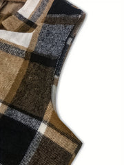  Plaid Print Split Collar Vest Blazer