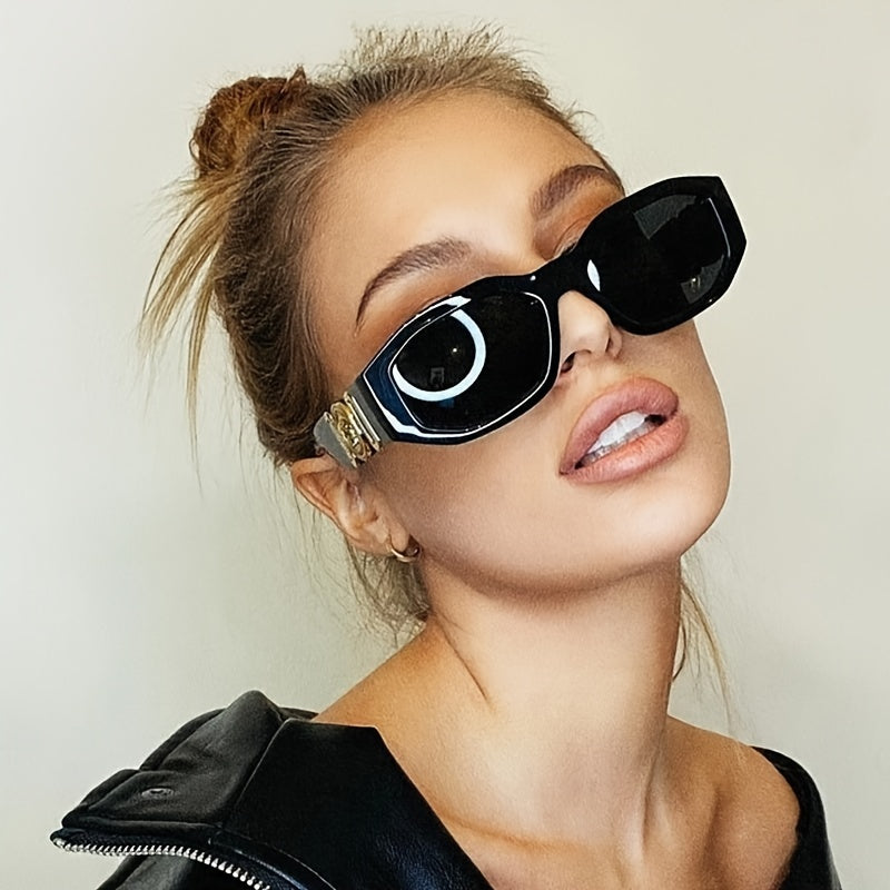 Small Polygonal Vintage Sunglasses Thick Temple Gradient Women Shades