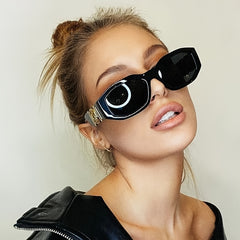 Small Polygonal Vintage Sunglasses Thick Temple Gradient Women Shades