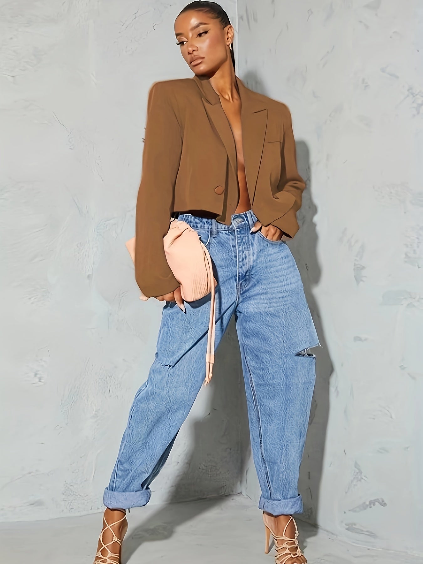  Long Sleeve Solid Crop Blazer