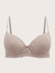  Lace Geometric Pattern Push Up Bra