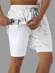 Men's 2-Layer Gym Running Shorts w/ Pockets Quick Dry Active Drawstring