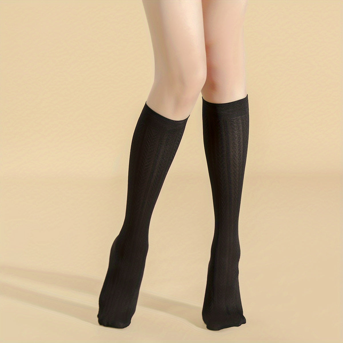 Textured Calf Socks Comfy Knee High Women's Stockings