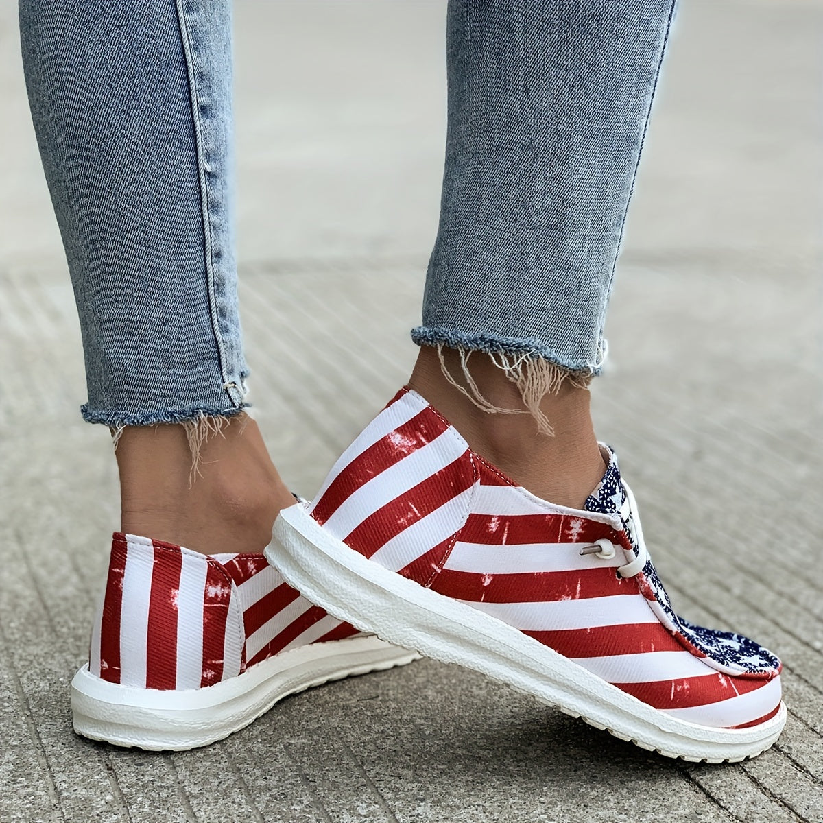 Women's Star & Stripe Pattern Boat Shoes Independence Patriotic Slip On Flats