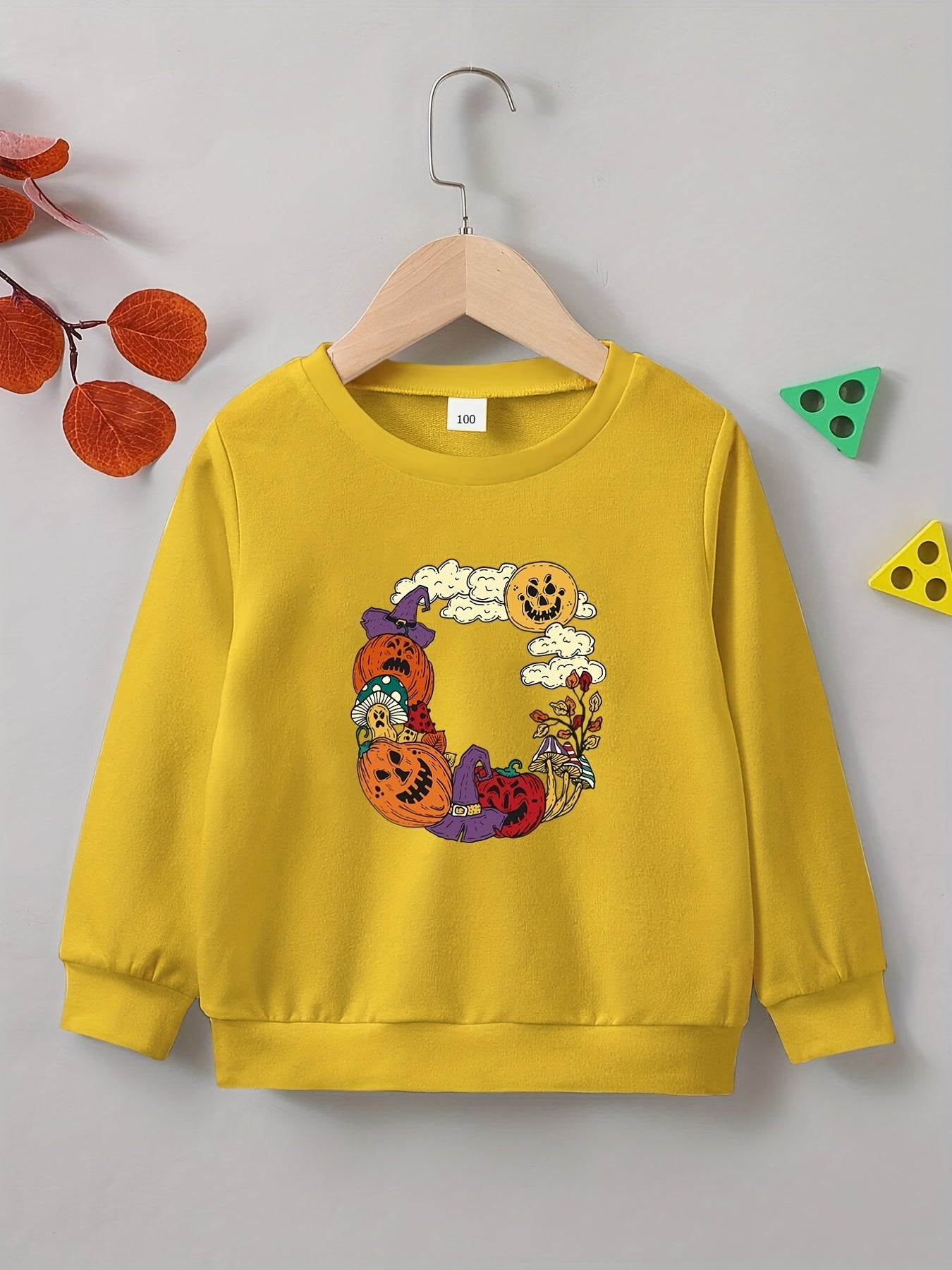 Halloween Pumpkin Print Boys Pullover Sweatshirt