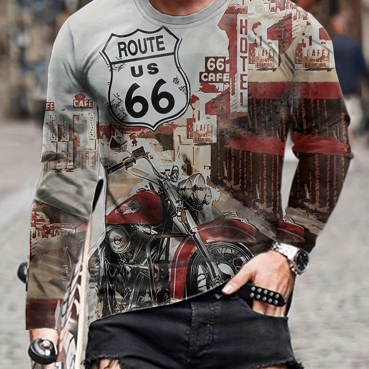 ROUTE US 167 Motorcycle Print Men's Long Sleeve Tee