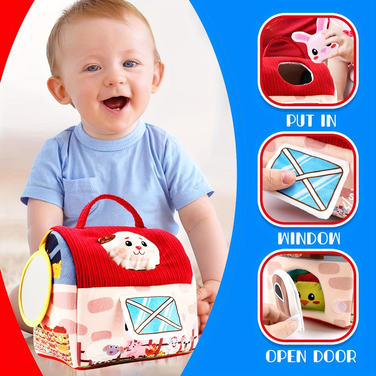 Farm Animals Surprise Barn Toy Set for Babies, Sensory Balls, Rattle