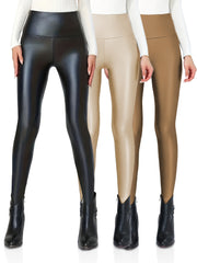 Fleece Lined Faux Leather Yoga Leggings Warm Sports Tight Pants