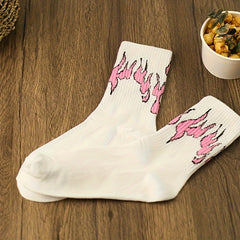 Cartoon Flame Print Socks Comfy Mid Tube Women's Stockings