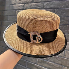 Vintage Flat Top Trilby Fedora Cap Women Sunscreen Straw Hats