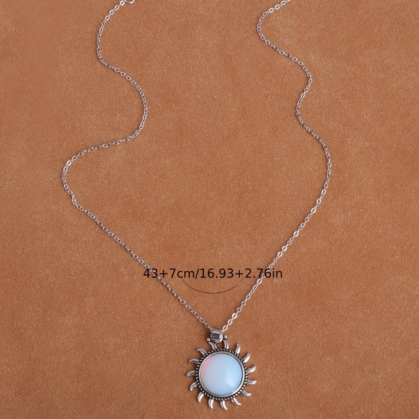 Natural Stone Sunflower Pendant Necklace Boho Style Neck Jewelry Gift