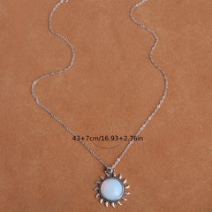 Natural Stone Sunflower Pendant Necklace Boho Style Neck Jewelry Gift