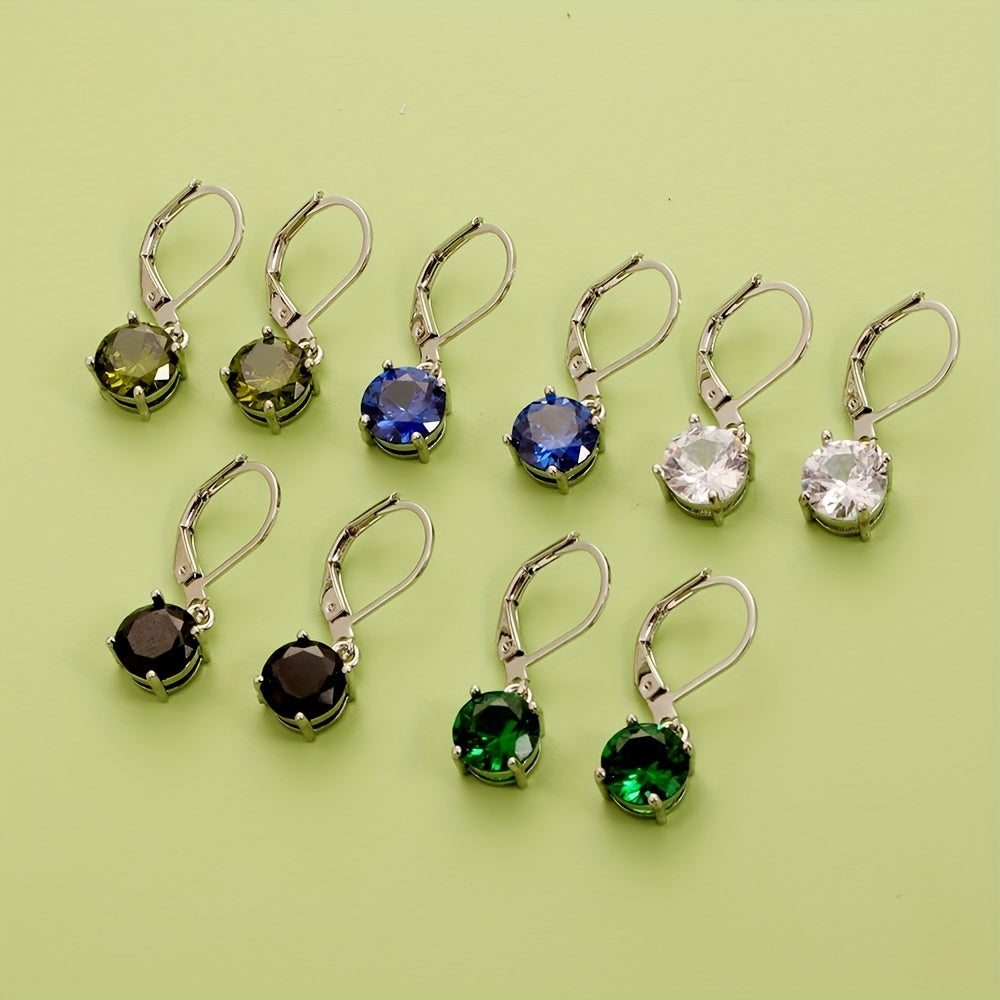 Zircon Drop Earrings - Bright & Vibrant Dangle Aretes, Leverback Hoop for Girls