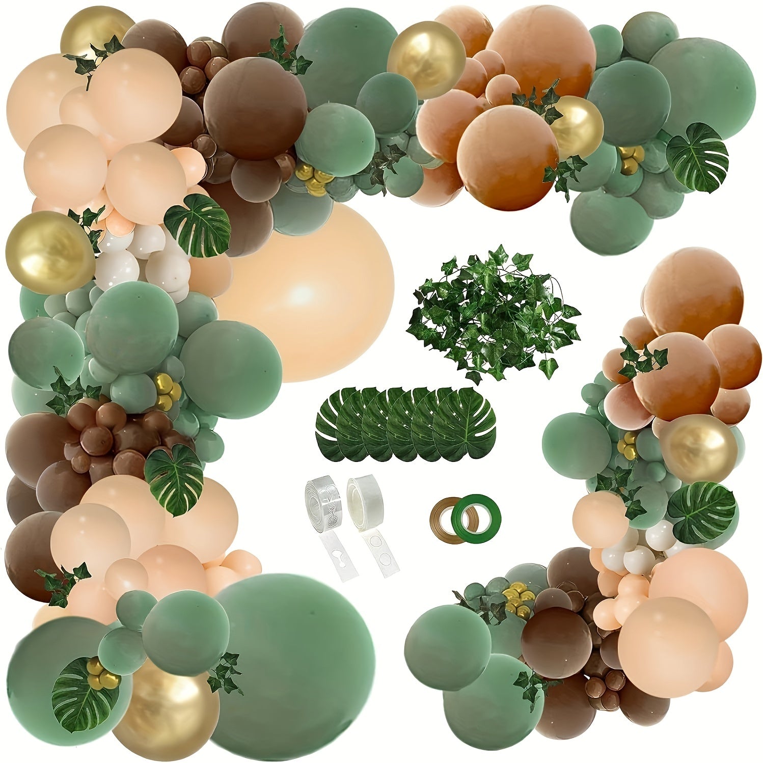 142pcs Green Brown Balloon Garland Jungle Safari Wild Forest Balloon Arch