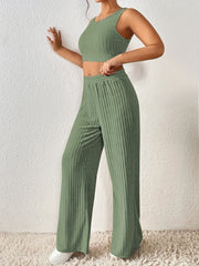 Women's Plus Ribbed Crop Tank & Wide Leg Pants Set