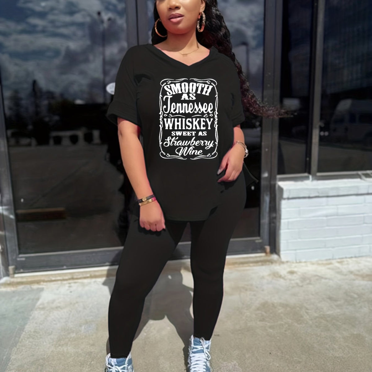 Women's Plus Slogan Print Tee & Leggings Set