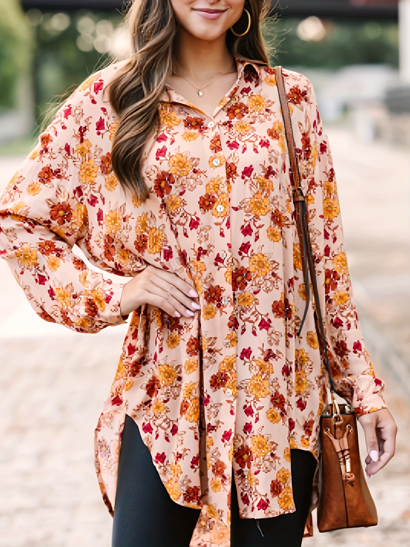  Floral Print Button Up Blouse