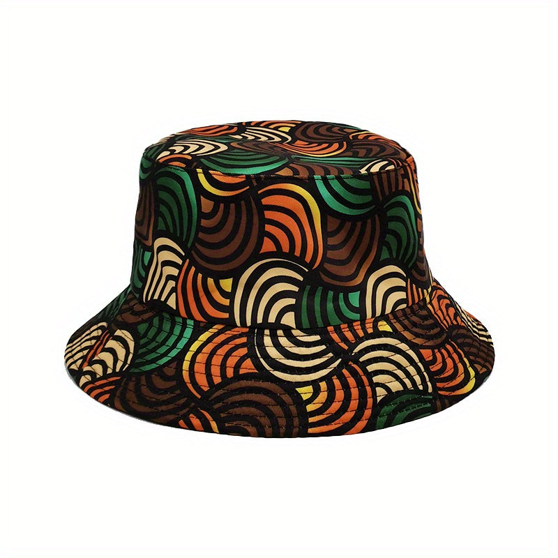 Geometric Print Bucket Hat Striped Basin Hat Sunscreen Fisherman Cap
