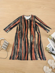  Brush Print Long Sleeve Maxi Dress With Pockets