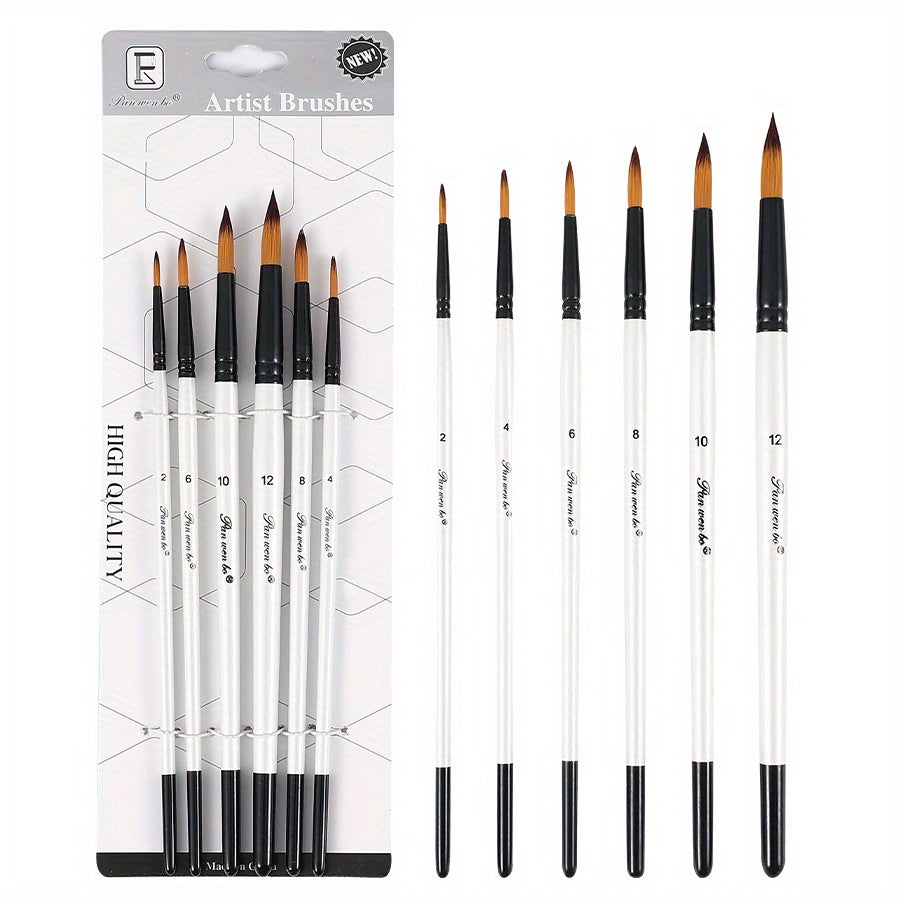 6-Piece Nylon Hair Brushes Set for Watercolor and Acrylic Painting