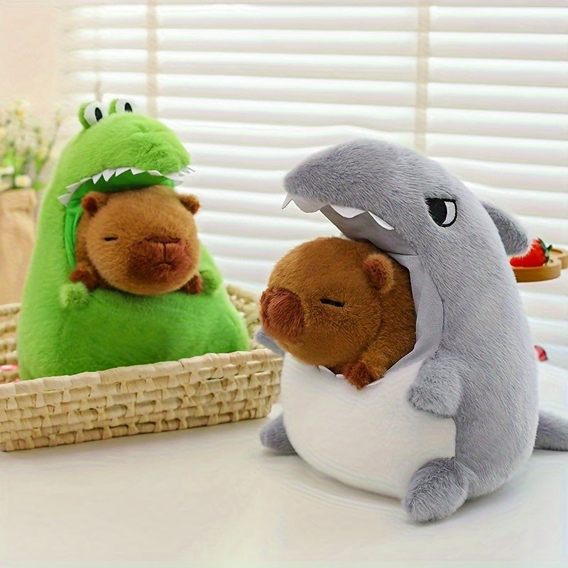 Shark Plush Toy with Capybara in Mouth Stuffed Animal Doll for Home Decor