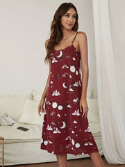 Starry Print Backless Nightdress Crew Neck Sleep Dress