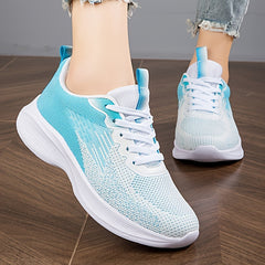 Ombre Weaving Sneakers For Women Lace Up Non Slip Walking Shoes