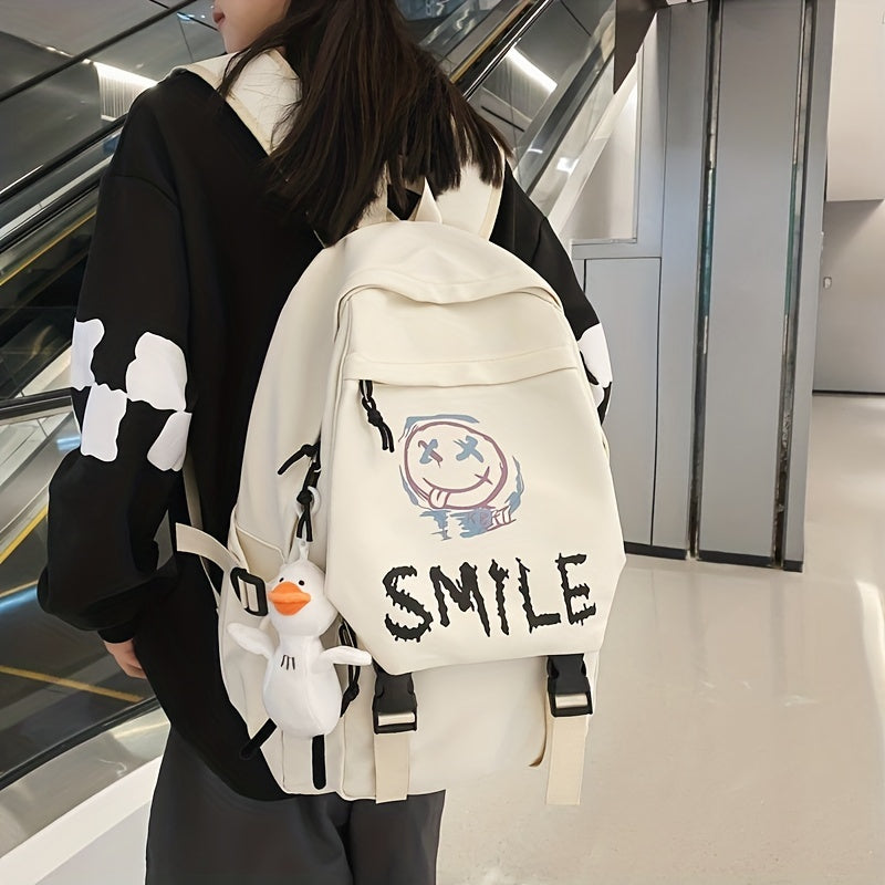 Graffiti Flap Laptop Backpack Buckle Decor Student Schoolbag