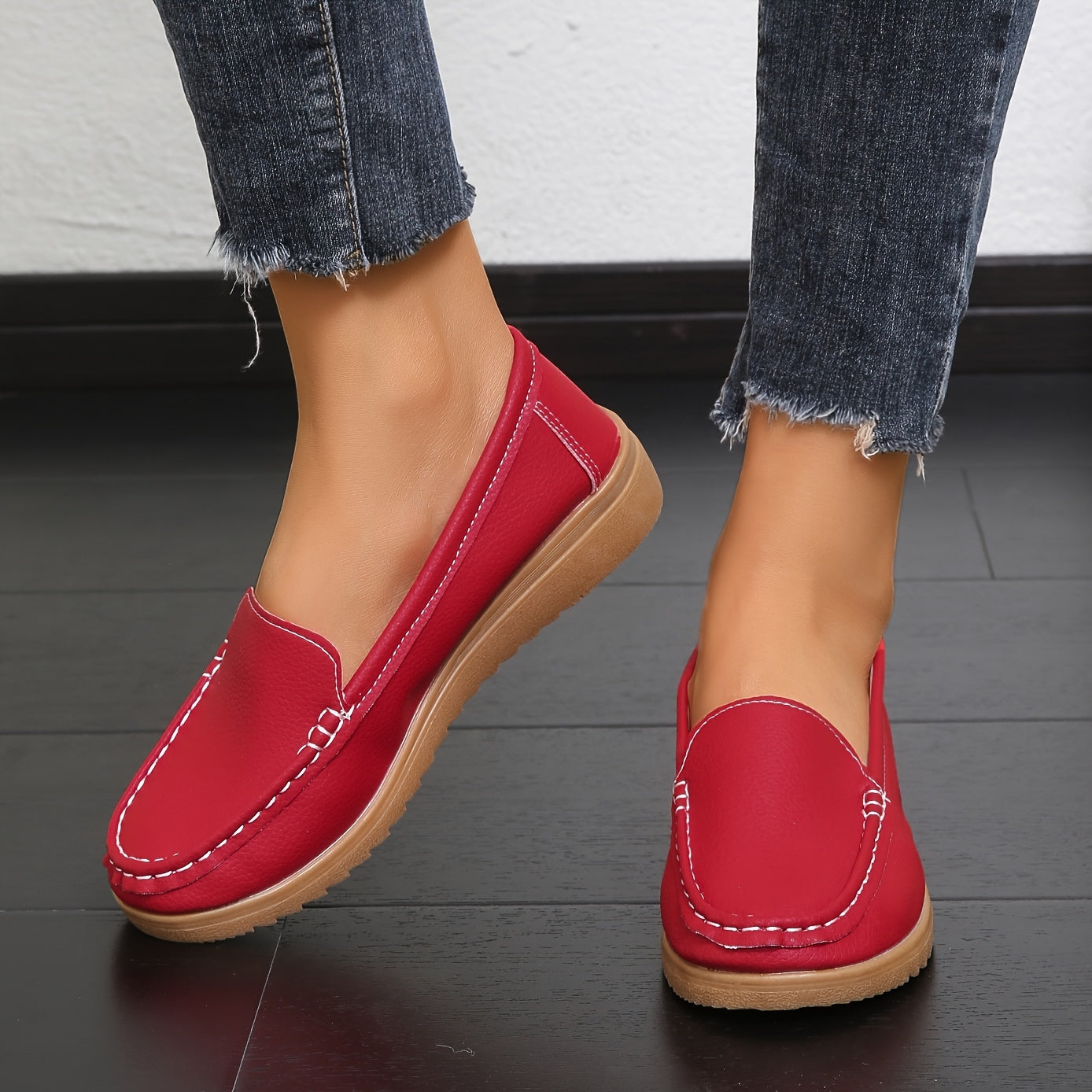 Women's Comfy Solid Flat Loafers Casual Slip On Walking Shoes