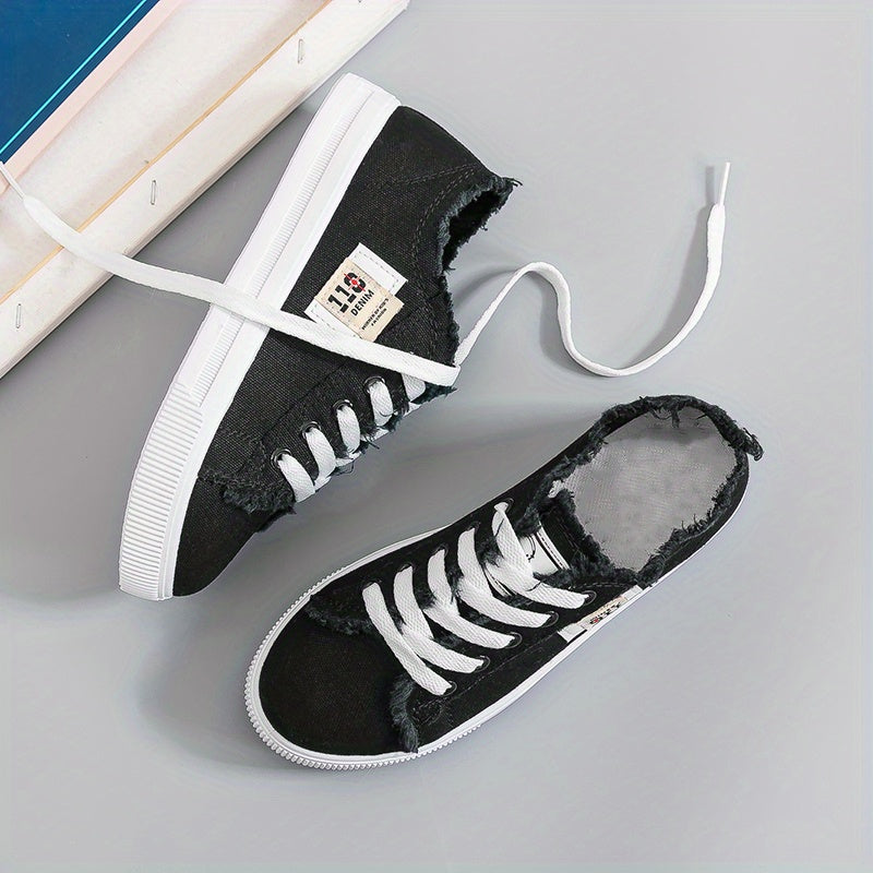 Women's Flat Canvas Shoes Low Top Lace Up Skate Shoes Casual Sneakers